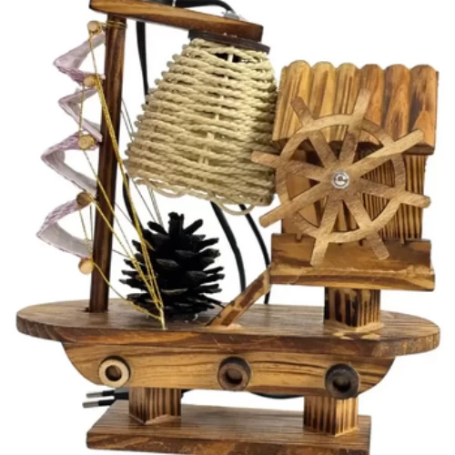 Retro Stylish Bedside Wooden Sailing Boat Night Light With Music Box For Home De