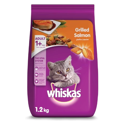 Whiskas Grilled Salmon Dry Food, for Adult Cats 1+ Years, Helps Your Cat Sustain