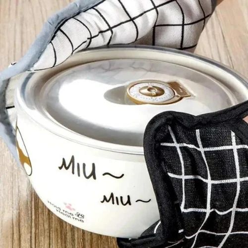 2PCs Printed Thermal Anti-Heat Microwave Oven Hook Mitts Set Hand Protection Coo
