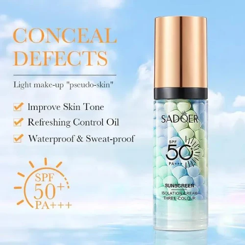 3 Rainbow Colour Blush Primer Foundation Skin Tone Brightening Oil Control Mois