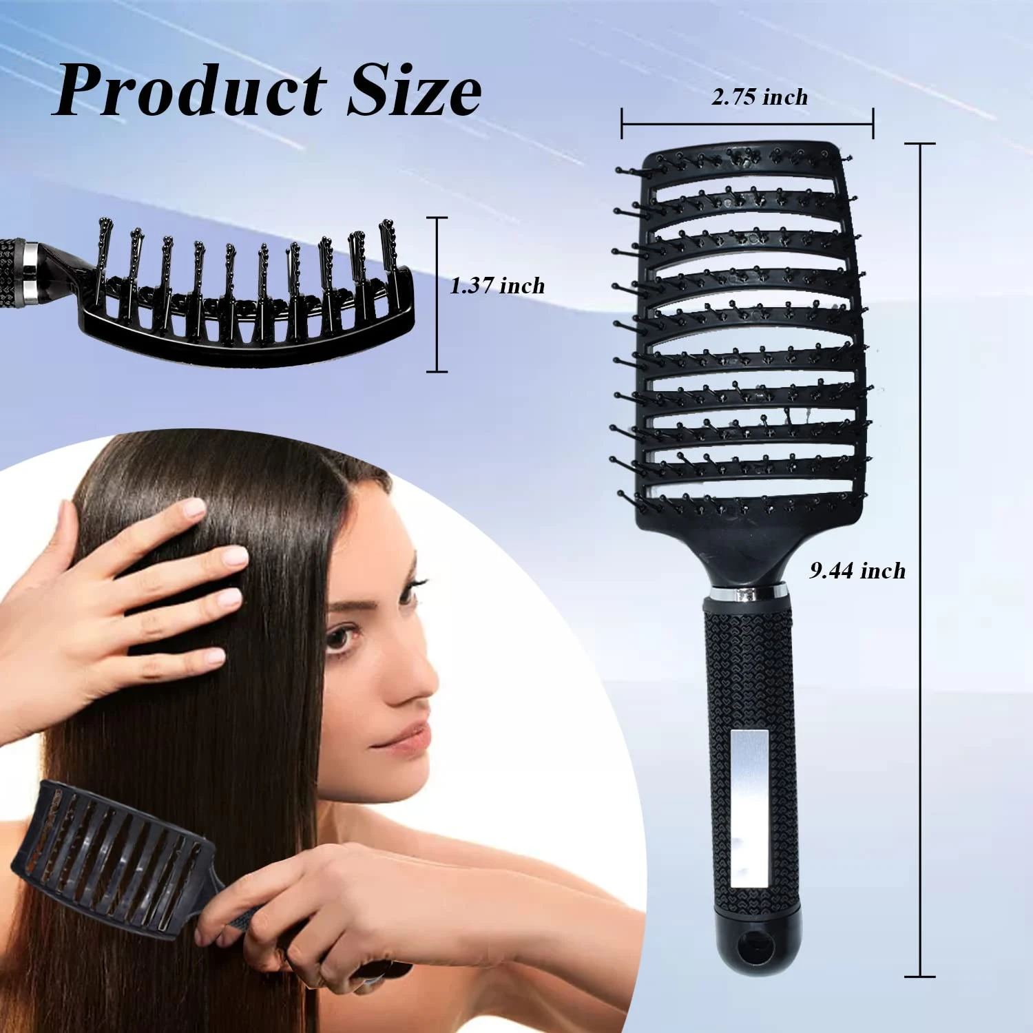 Detangling Hair Styling Brush Curved Design Bristles Women Long Thick Thin Curly