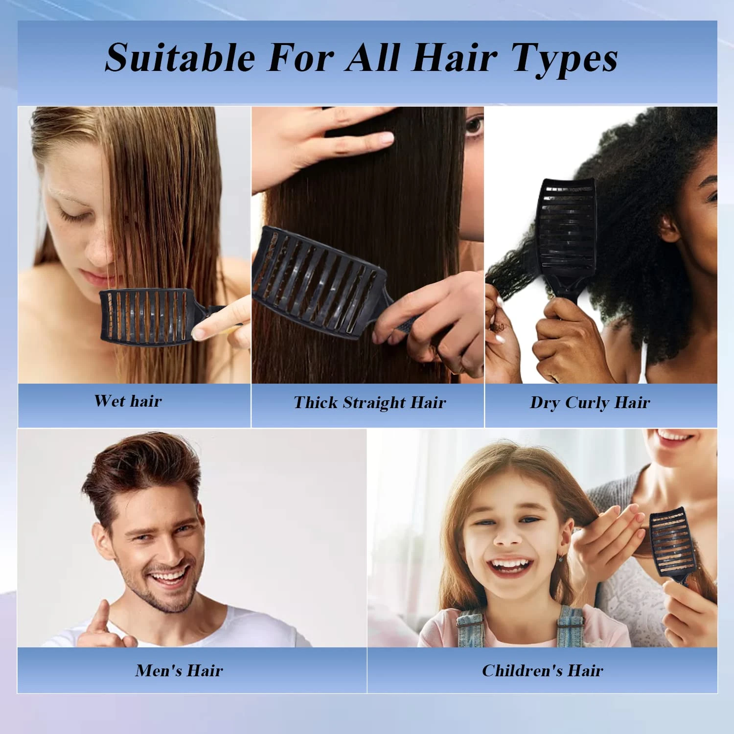 Detangling Hair Styling Brush Curved Design Bristles Women Long Thick Thin Curly