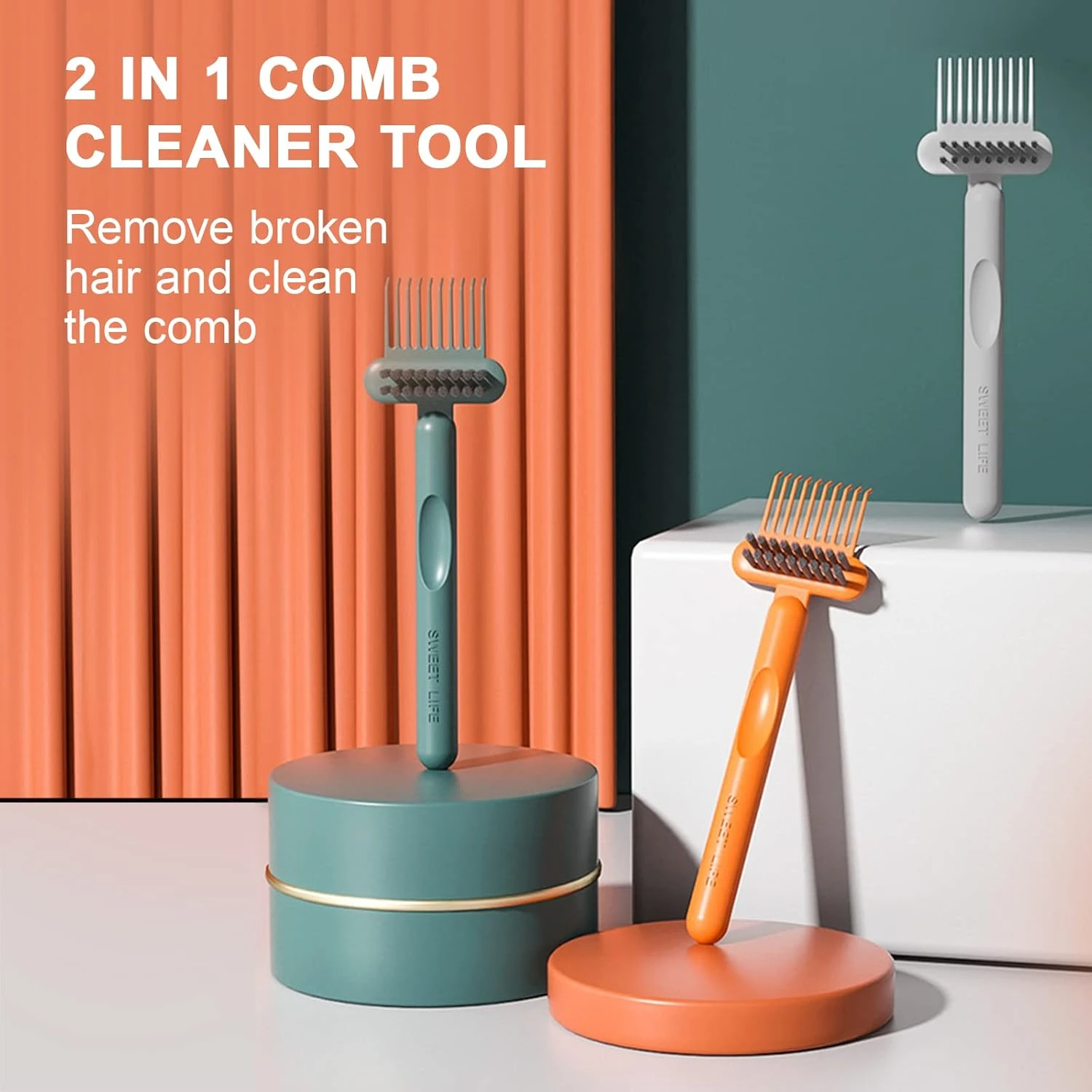 Long Handle Hair Brush Cleaning Tool Comb Brush Hair Remover Rake Comb Dust Remo