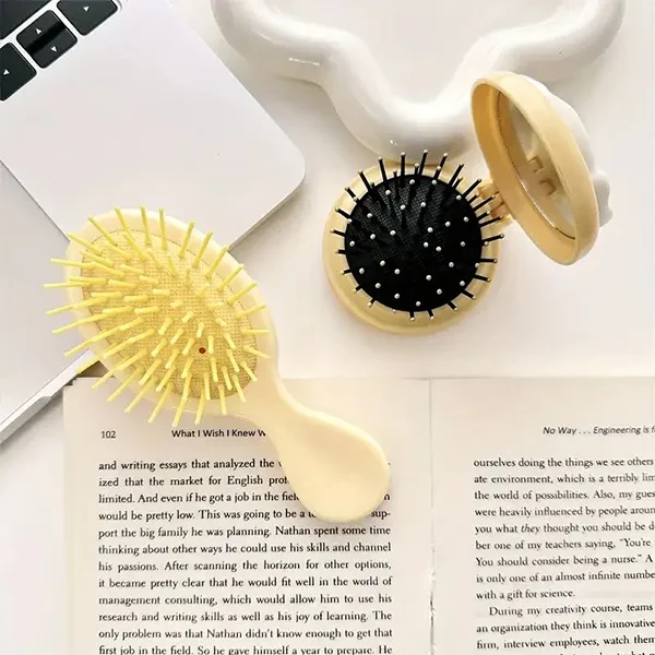 Creative Fried Egg Design Comb Air Cushion Hair Styling Brush Small Handle Porta