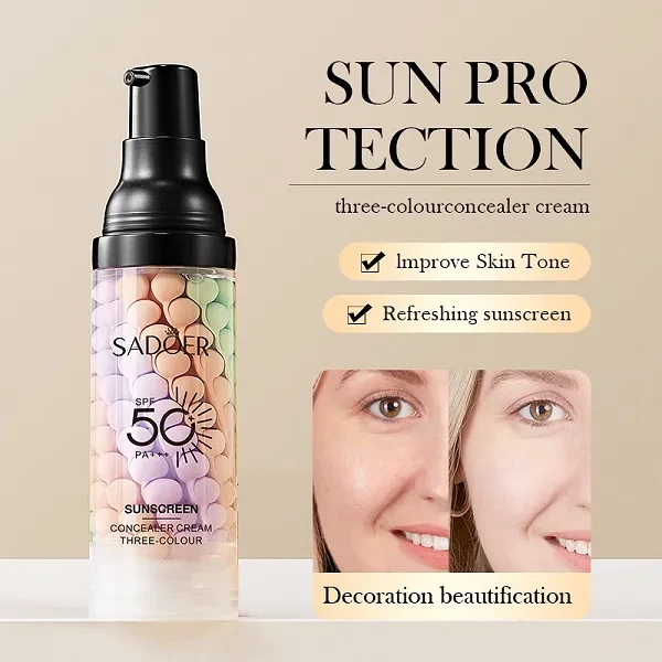 3 Rainbow Colour Blush Primer Foundation Skin Tone Brightening Oil Control Moist
