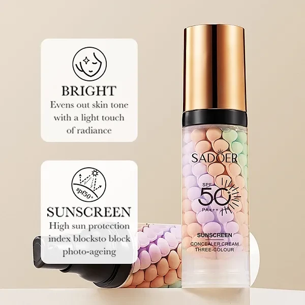 3 Rainbow Colour Blush Primer Foundation Skin Tone Brightening Oil Control Moist