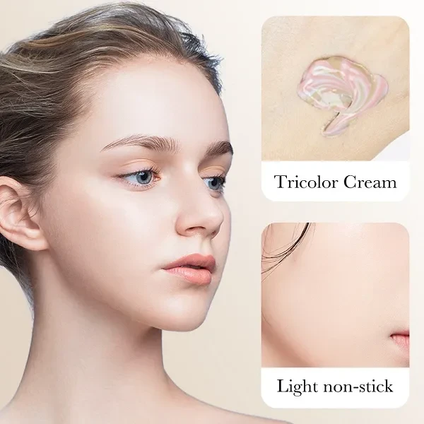 3 Rainbow Colour Blush Primer Foundation Skin Tone Brightening Oil Control Moist