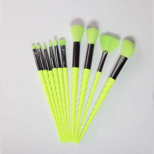 Green Facial Brush Set 10 Pcs; Makeup Tool Kit for Women; High-Quality All-Purpo