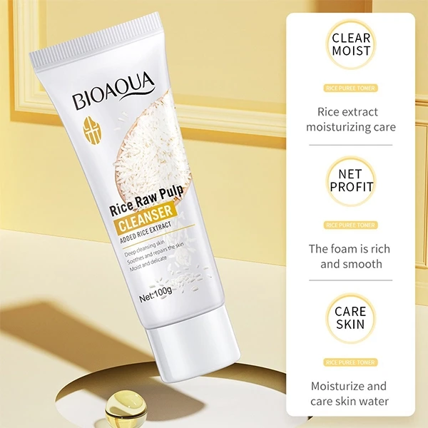Face Deep Cleaning Rice Raw Pulp Cleanser Facial Cleaning Cream Dry Skin Brighte