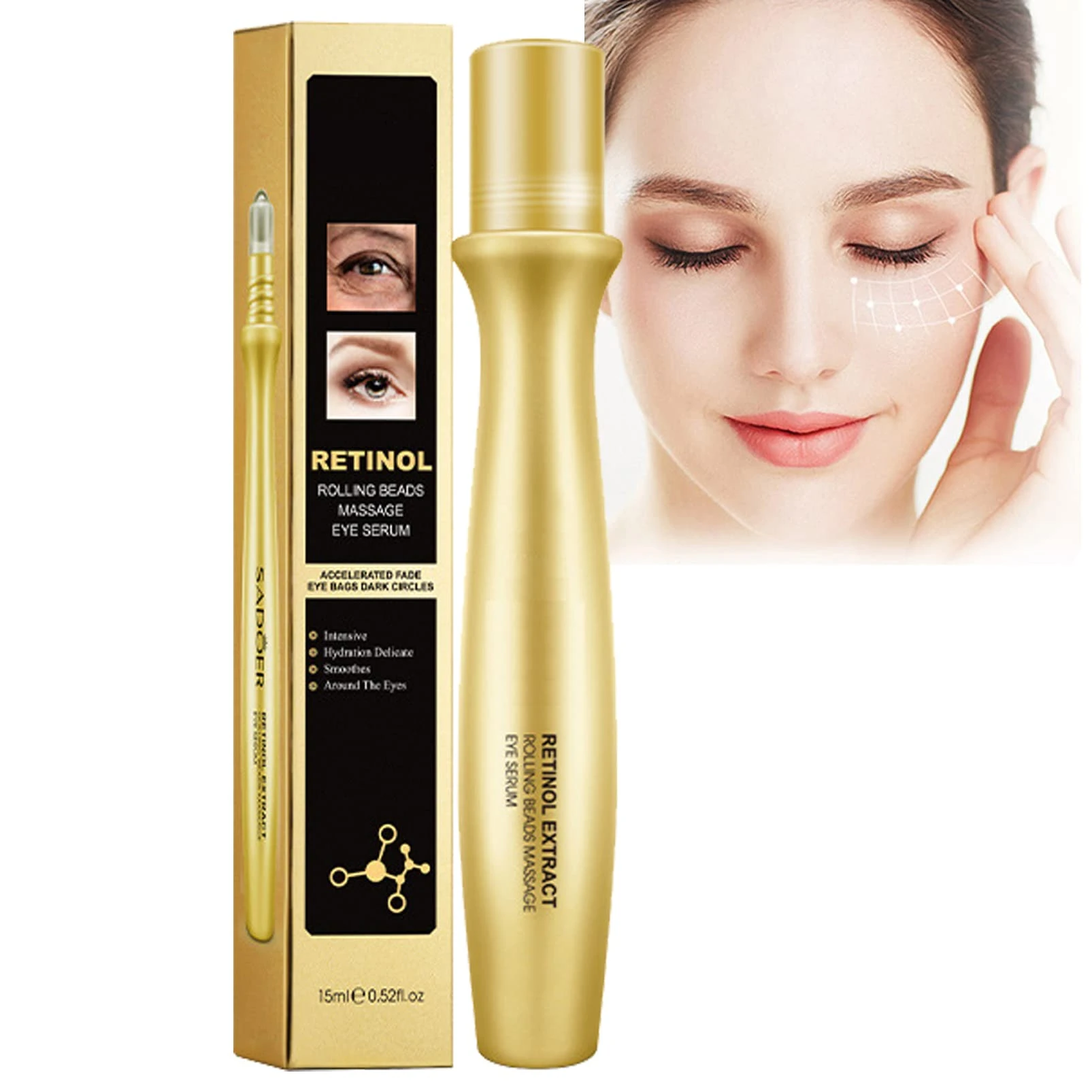 Retinol Eye Massage Roller Eye Serum Rolling Beads Whitening Anti Wrinkles Eye B