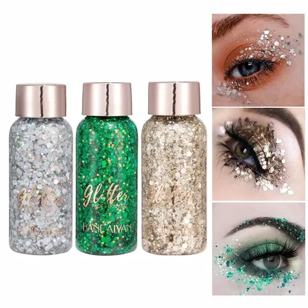 3pcs Sparkling Glitter Eye Sequin Shadow Gel - Full Coverage Waterproof