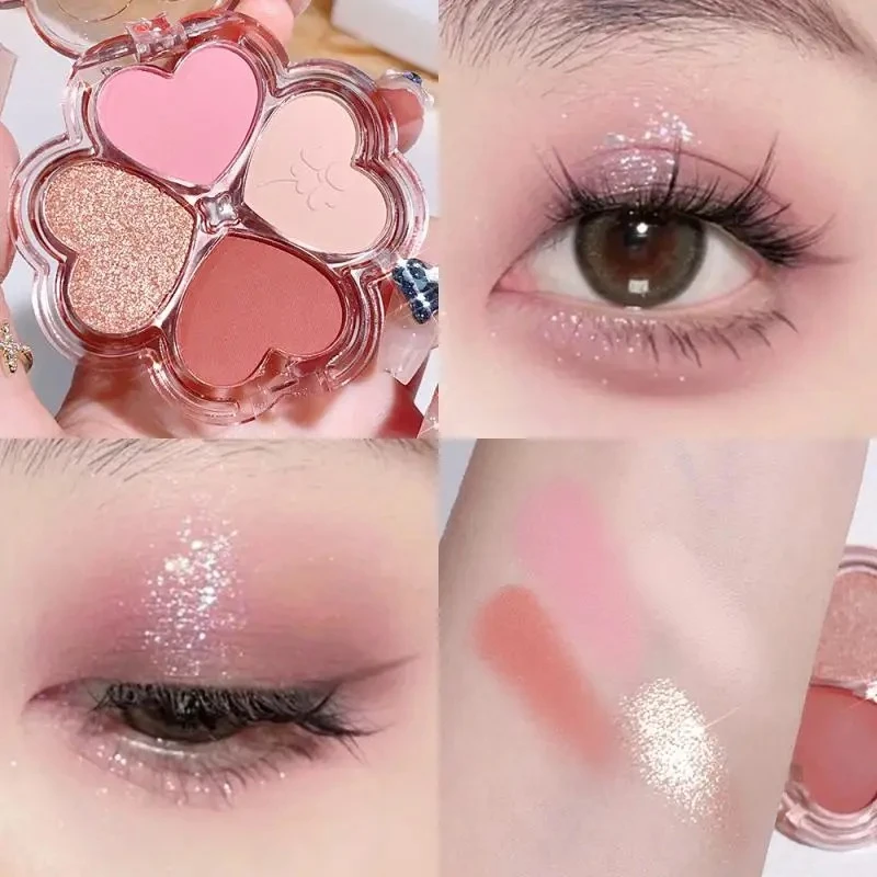 4 Tones Heart Leaf Design Eyeshadow Palette Glitter Waterproof Long Lasting Shin