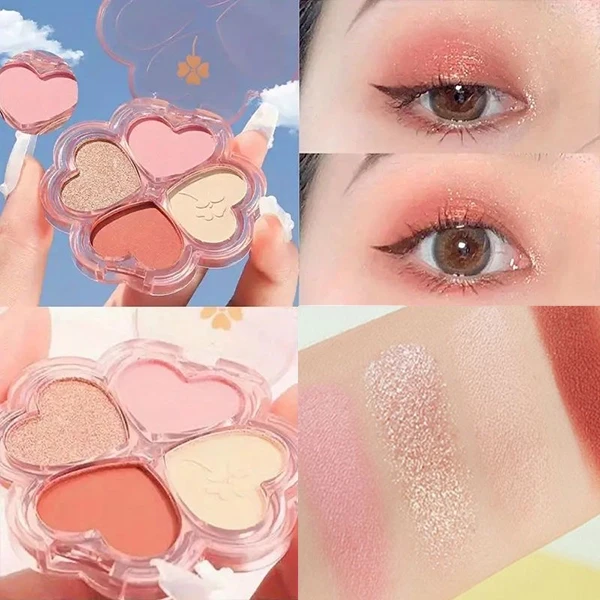 4 Tones Heart Leaf Design Eyeshadow Palette Glitter Waterproof Long Lasting Shin