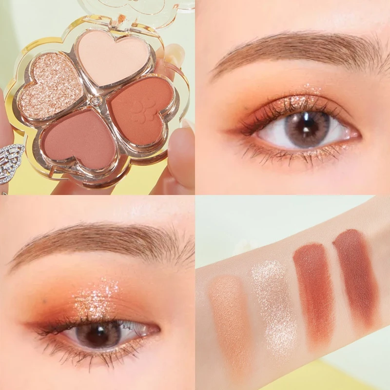 4 Tones Heart Leaf Design Eyeshadow Palette Glitter Waterproof Long Lasting Shin