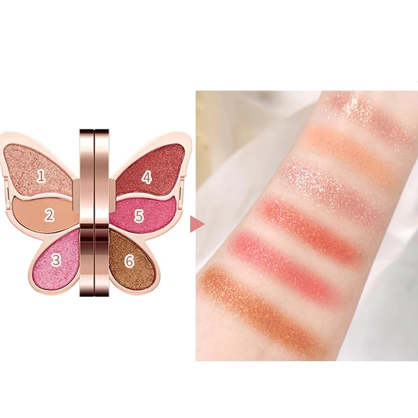 Shimmering Butterfly 6-Color Eyeshadow Palette - Matte & Shiny Finish