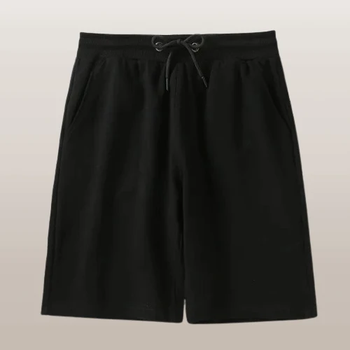 Black Color Elastic Waist Drawstring Closure Casual Wear Joggers Cotton Shorts F