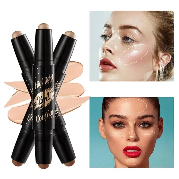 Double Head Apricot High Gloss Contouring Highlighter for Women
