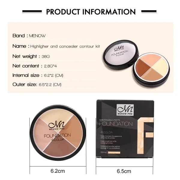 4 in 1 Multi Color Foundation Concealer Cream - Long Lasting