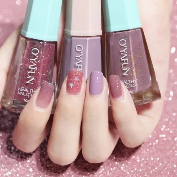 Women Glittery Star Fashion Pink Color Water Resistant Long Lasting Nail Polish