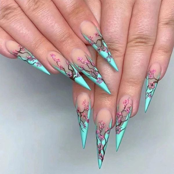 Chinese Plum Blossom Fake Nails - 24pcs High-Quality Nail Set