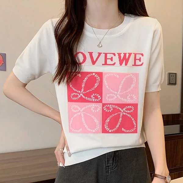 White Cotton Blend T-Shirt with Trendy Round Neck - Women's