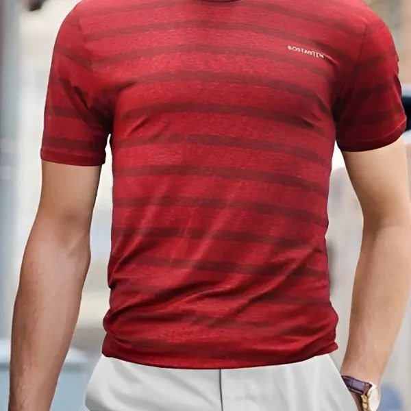 Red Stripes Men's Short Sleeve T-Shirt for Fashionable Summer Wear