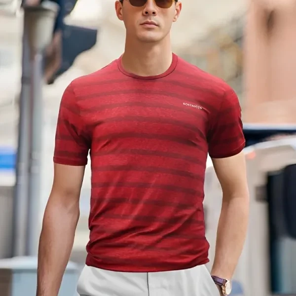 Green Stripes Men's T-Shirt Casual Summer Wear Short Sleeves
