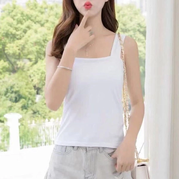 Summer Tank Top White Cotton Blends - Stylish & Versatile for Women