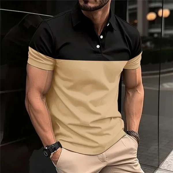 Premium Cotton Fabric Two Tone Men Polo Shirt Button Closure Collar Neck Short S