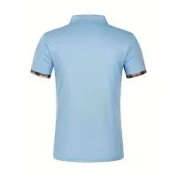 Premium Quality Two Tone Men Polo Shirt Button Closure Collar Neck Plaid Short S