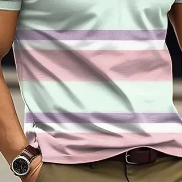 Colorful Stripes Polo Shirt Short Sleeves Men's Top