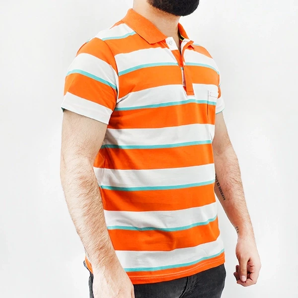 Orange Stripes Polo Collar T-Shirt - Men's Fashion - Baggy Style - Half Sleeves