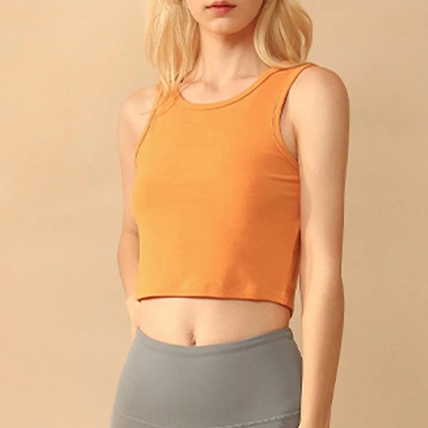 Yellow Cotton Crop Top - Women's Summer Vibes Slim Fit Sleeveless Casual Fashion