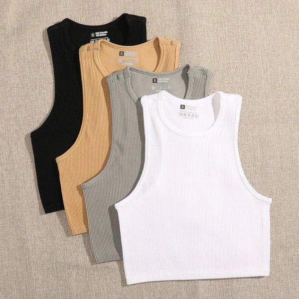 Pink Sleeveless Crop Top Women's Tank Blouse for Summer Yoga