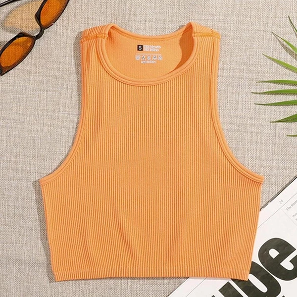 Blue Ribbed Tank Top - Sleek Slim-Fit Crop for Yoga and Summer Fashion