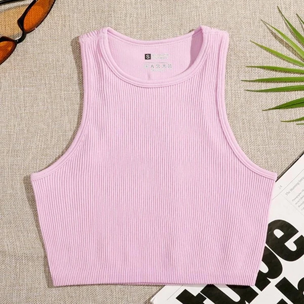 Blue Ribbed Tank Top - Sleek Slim-Fit Crop for Yoga and Summer Fashion