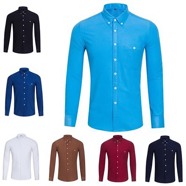 Solid Color Long Sleeve Men Fit Shirt With Chest Pocket, Comfortable Men Busines