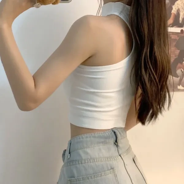 Gray High Neck Sleeveless Crop Top