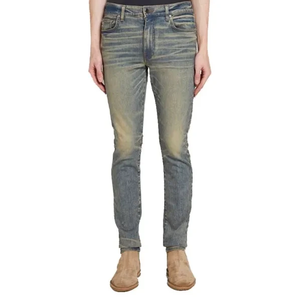 Vintage Denim Pants Stretch High Waist Slim Fit Ankle-length Jeans for Men