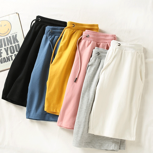 Pink Color Elastic Waist Drawstring Closure Casual Wear Joggers Cotton Shorts Fo
