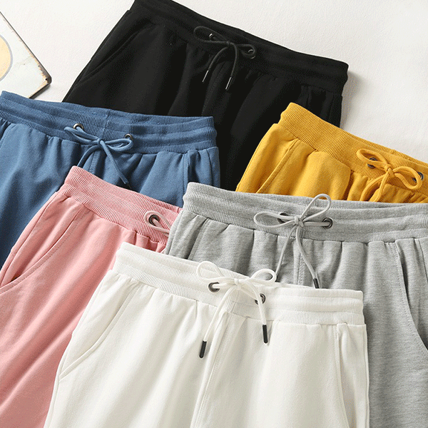 Pink Color Elastic Waist Drawstring Closure Casual Wear Joggers Cotton Shorts Fo