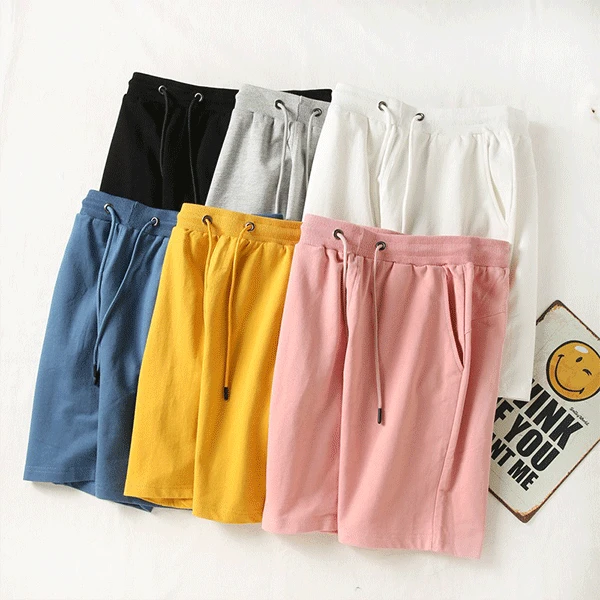 Pink Color Elastic Waist Drawstring Closure Casual Wear Joggers Cotton Shorts Fo