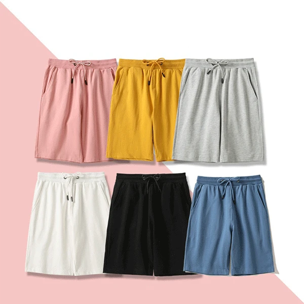 Black Color Elastic Waist Drawstring Closure Casual Wear Joggers Cotton Shorts F