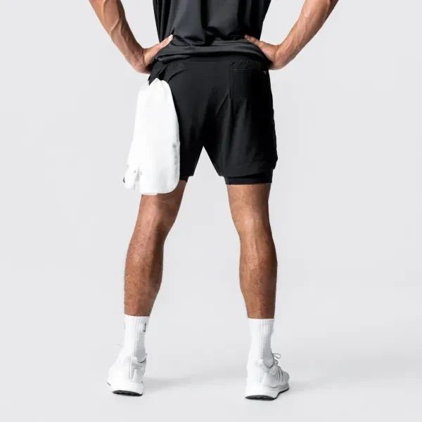 Men Quick Drying Breathable Fitness Black Running Shorts Pockets Double Layer Ny