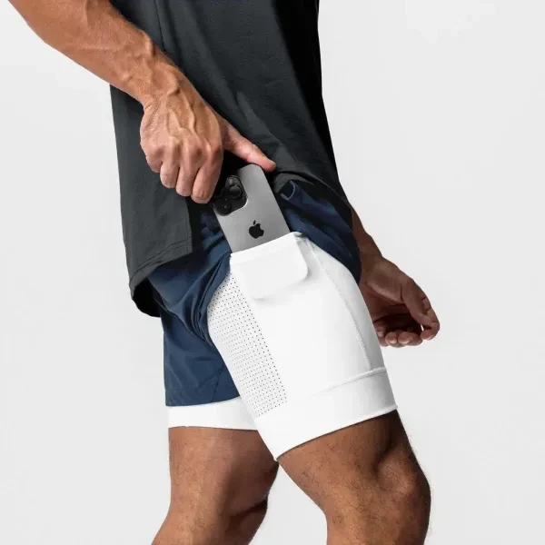 Men Quick Drying Breathable Fitness Running Shorts Pockets Double Layer Nylon Su