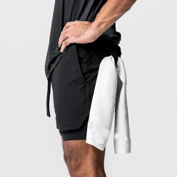 Men Quick Drying Breathable Fitness Running Shorts Pockets Double Layer Nylon Su