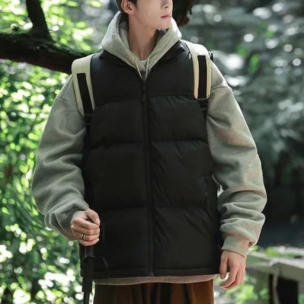 Black Stand Collar Sleeveless Puffer Jacket