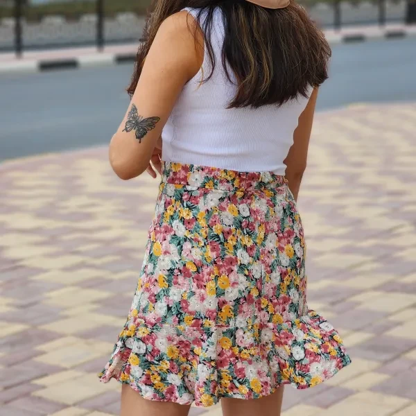 Eye-catching Floral Mini Skirt - Elastic Waist - Multi Color - Perfect for Women