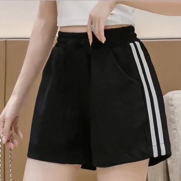 Women's Striped Sports Shorts with Elastic Waist & Pockets