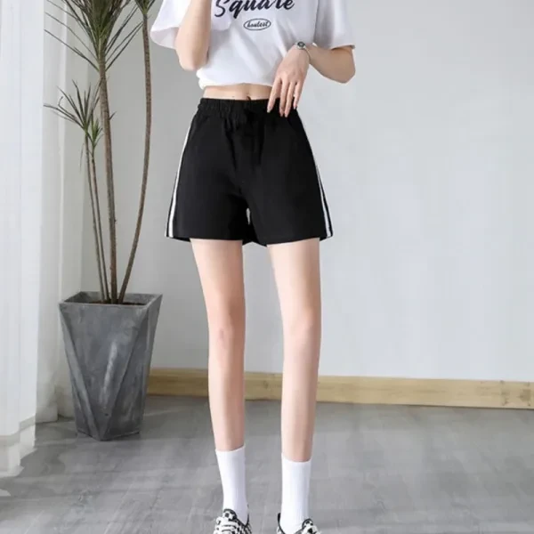 Women's Striped Sports Shorts with Elastic Waist & Pockets